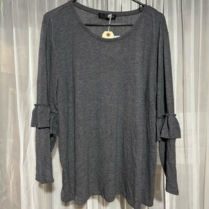 ELOQUII 18/20 Gray Long Ruffle Sleeved Top